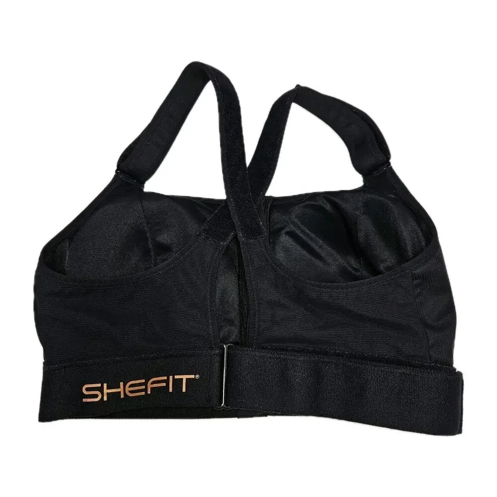 SHEFIT Ultimate Sports Bra Size 2Luxe XL High Impact Black 110002 Equestrian Zip